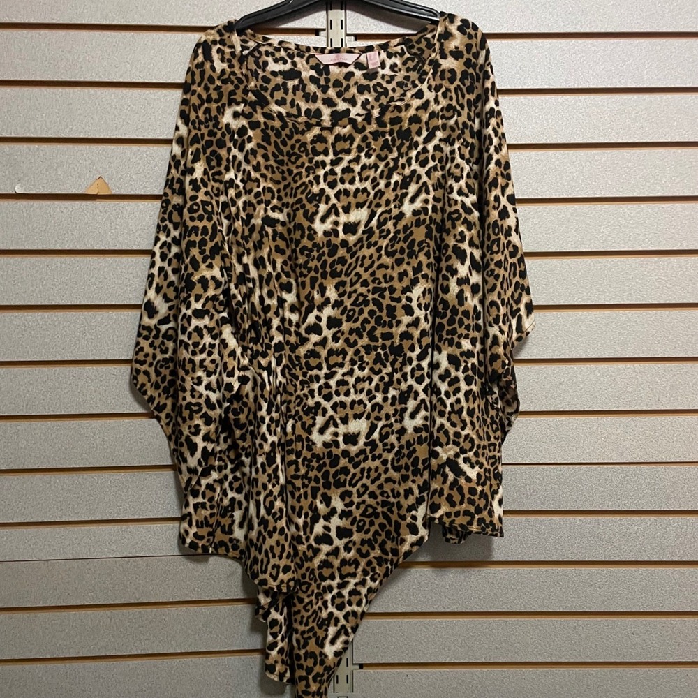 Laurie Felt Los Angeles‎ Leopard Print Asymmetrical Kimono Sleeve Blouse Top 1X